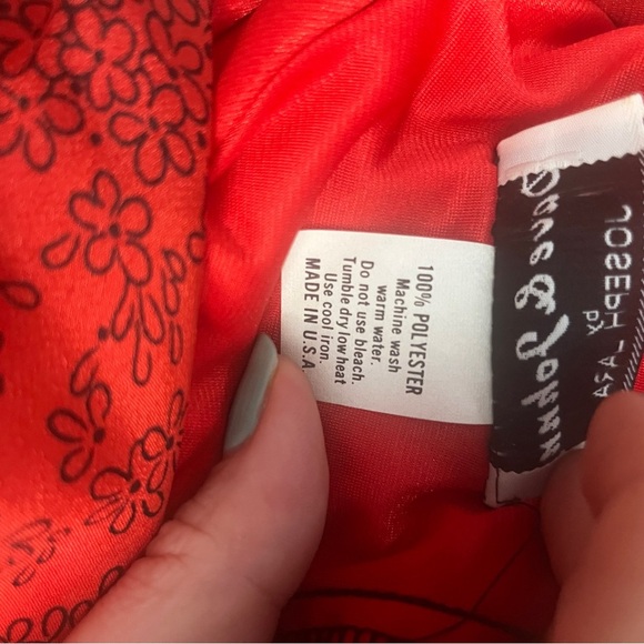 1980’s Vintage Dave & Johnny Red Peplum Midi Dress Red Floral Print with Lace​ - Picture 11 of 13